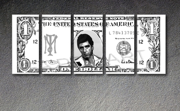 Scarface - AL PACINO "Dollar" 5 dielny POP ART obraz na stenu